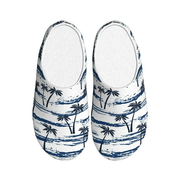 Xecao Retro Coconut Tree Print Cotton Slippers Fuzzy Warm Cozy Slippers Non Slip House Slippers For Indoor Outdoor Cotton Slippers House Slippers-46/47