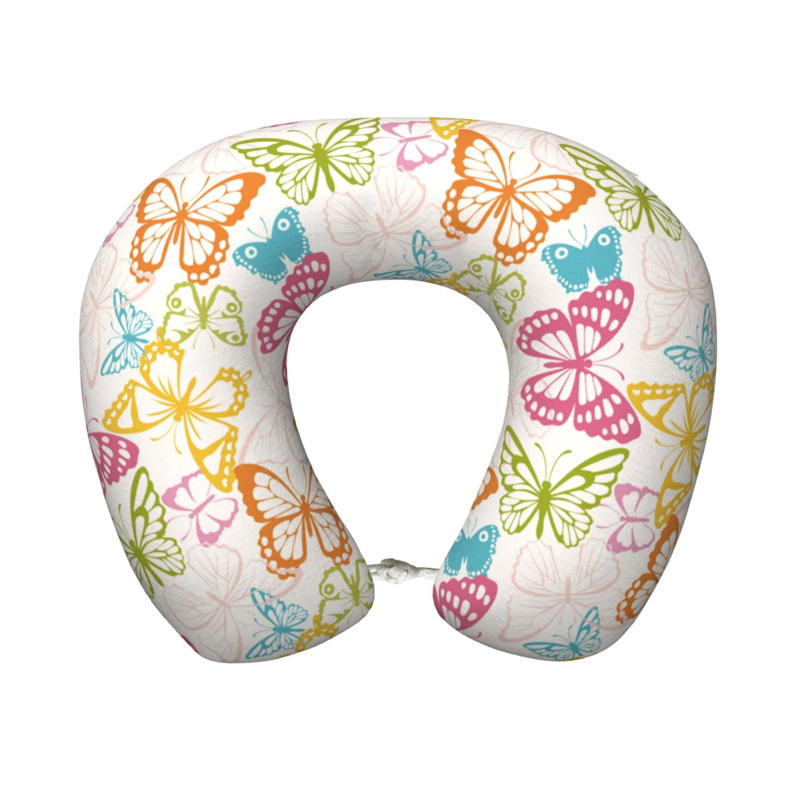 Xecao Retro Colorful Butterfly Print Memory Foam Cervical Neck Pillow Versatile U-Shaped Pillows for Home,Office,Camping,Travelling,Soft Washable Cover