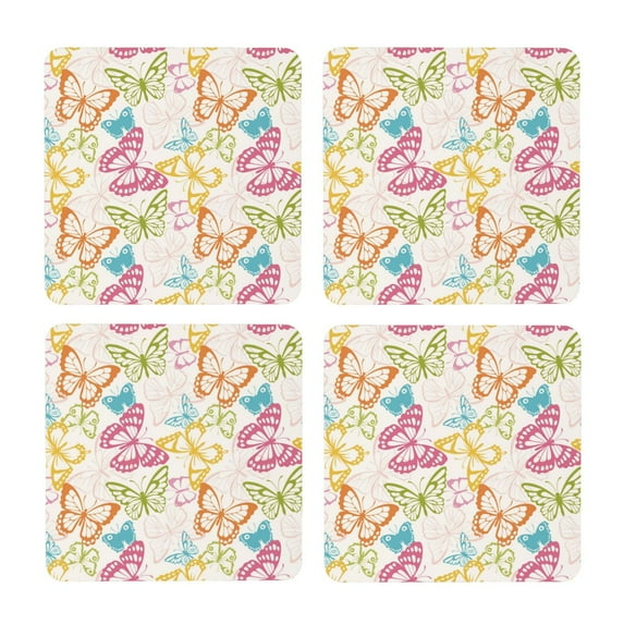 Xecao Retro Colorful Butterfly for MDF Cork Coaster 4 Pcs,Drink Coasters,Suit for House Warming Gifts New Home ,Coffee Table Decor-Square