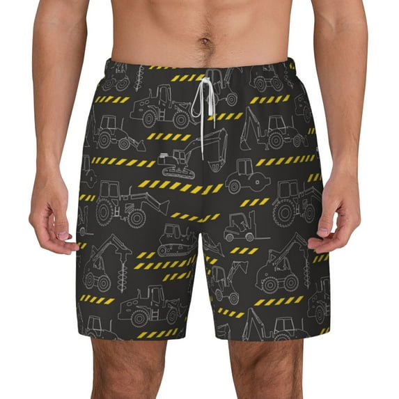 Xecao Retro Excavator for Men's Swimming Trunks Swim Trunks Quick Dry Swim Shorts with Mesh Lining Funny Swimwear Bathing Suits