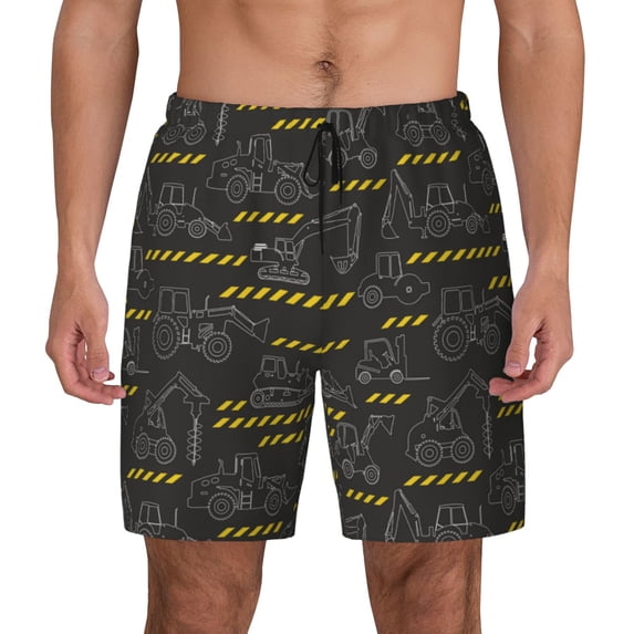 Xecao Retro Excavator for Men's Swimming Trunks Swim Trunks Quick Dry Swim Shorts with Mesh Lining Funny Swimwear Bathing Suits