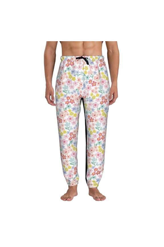 Retro Floral Print Active Tech Joggers for Men, Mens Sweatpants Lounge Pants with Pockets-3X-Large