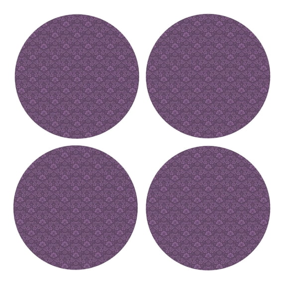 Xecao Retro Florals Purple for MDF Cork Coaster 4 Pcs,Drink Coasters,Suit for House Warming Gifts New Home ,Coffee Table Decor-Round Shape