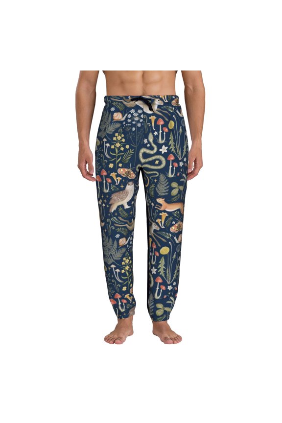 Retro Forest Animals Print Active Tech Joggers for Men, Mens Sweatpants Lounge Pants with Pockets-Medium