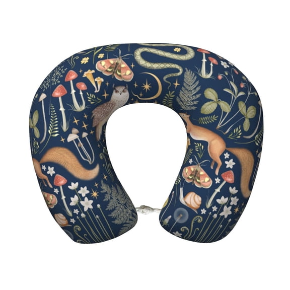Xecao Retro Forest Animals Print Memory Foam Cervical Neck Pillow Versatile U-Shaped Pillows for Home,Office,Camping,Travelling,Soft Washable Cover