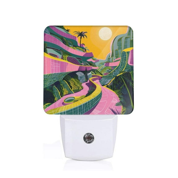 Xecao Retro Futuristic Landscape for Night Light - a Wall-mounted LED Fixture with A Dusk-to-dawn Sensor, Ideal for Bedrooms, Bathrooms, Hallways, and Kitchens-US