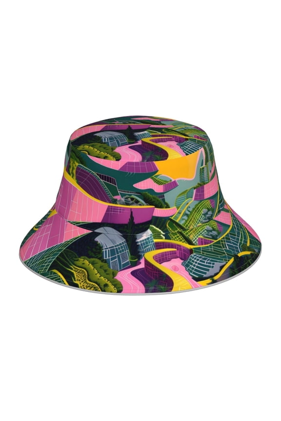 Retro Futuristic Landscape Print Men and Women Night Reflective Hat Runner Cap Visor Bucket Hat Boonie Cap