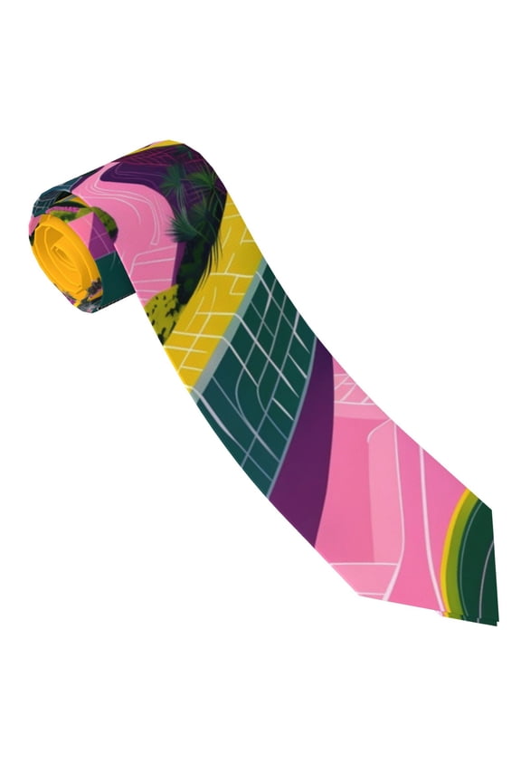 Retro Futuristic Landscape Print Tie For Men Necktie Woven Jacquard Neck Ties,Classic Men's Tie