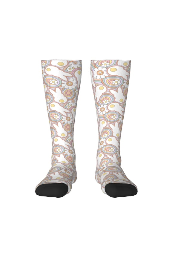 Retro Hippie Groovy Easter bunny Print Compression Socks for Both Men And Women for Running, Travel, Flight, Nurse