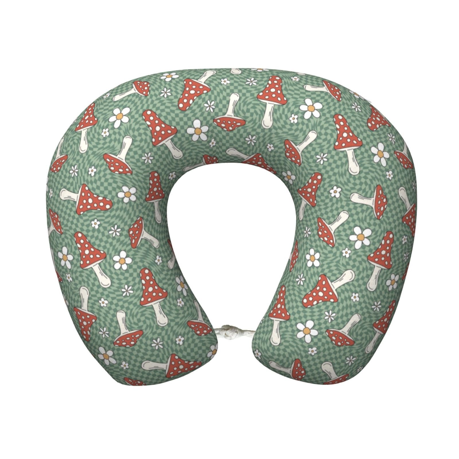 Xecao Retro Hippie Groovy Mushroom Print Memory Foam Cervical Neck Pillow Versatile U-Shaped Pillows for Home,Office,Camping,Travelling,Soft Washable Cover
