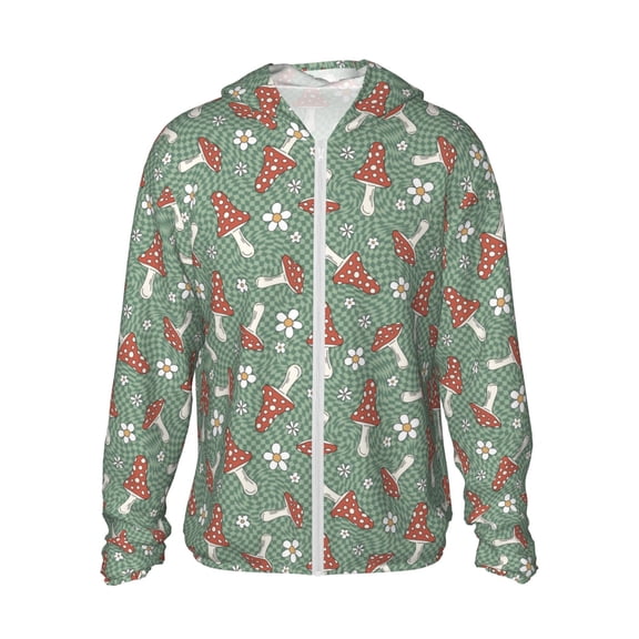 Xecao Retro Hippie Groovy Mushroom for Sun Shirt-A lightweight, hoodie-style long-sleeve UV protection garment designed for other outdoor activities.