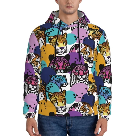 Xecao Retro Panther Pattern Men's Adult Pullover Hoodie,Hooded Sweatshirt-Small