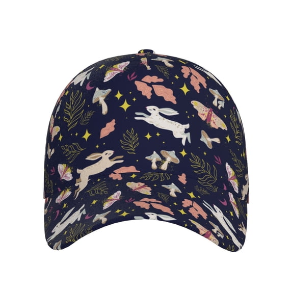 Xecao Retro Rabbit Flower for Baseball Cap: Unisex, crafted from classic polyester twill fabric, featuring a soft unconstructed design