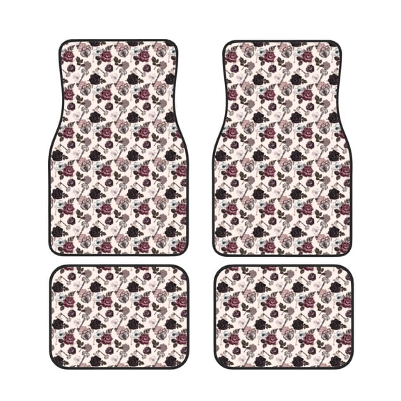 Xecao Retro Red Black Roses Print Car Foot Mat Set of 4 Pieces Neoprene All-Weather Dust-Proof Stain-resistantCar Interior Decorative mats Non-Slip Mats