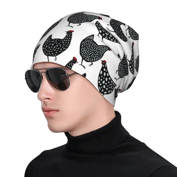 Xecao Retro Rooster Print Beanie Knitted Hat for Men Women, Winter Fashion Knit Cuffed Caps Unisex