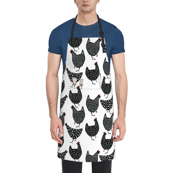 Xecao Retro Rooster Print Kitchen Cooking Aprons, Waterproof Adjustable Bib Aprons with 2 Pockets for Women Men Chef