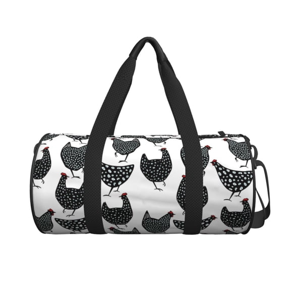 Xecao Retro Rooster print Round Travel Duffel Bag is a foldable gym bag with an inner pocket, perfect for travel sports