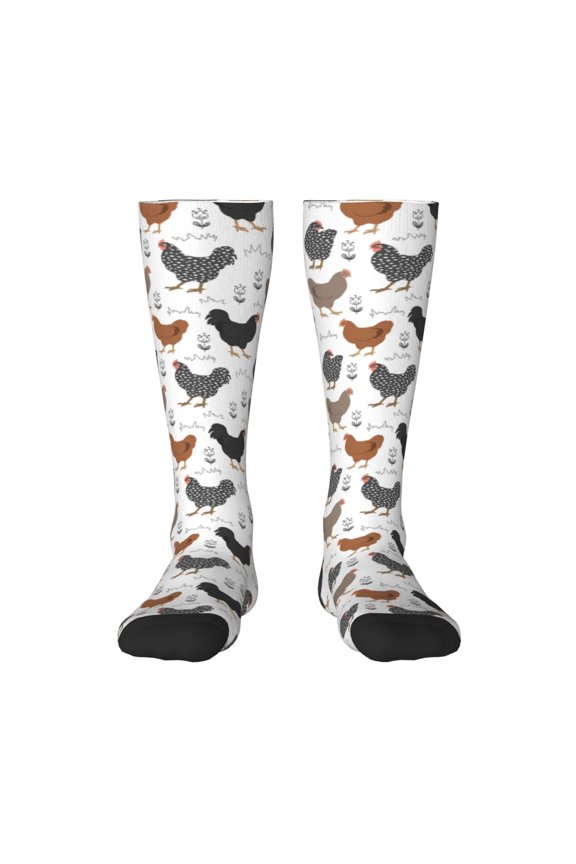 Retro Rooster print thigh-high socks, crafted for both men and women with a stretchy, high-opaque design perfect for daily wear