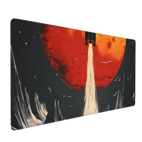 Xecao Retro Space Rocket Launch Print Large Mouse Pad, 16x35.5in Mousepad, Professional Non-Slip Rubber Base Big Mouse Pad, Mouse Pad for Gaming & Office Full Desk Mouse Pad