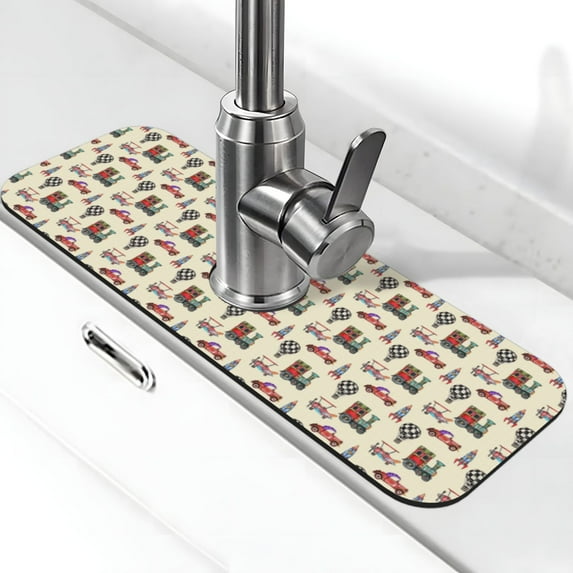Xecao Retro Steampunk Vehicle1 for Kitchen Sink Splash Guard Faucet Mat , Faucet Guard & Draining mat, (15" X 5.5" )