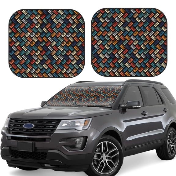 Xecao Retro Tape for Foldable Car Sun Shades (2-Pack) offer sun protection with an easy-fold design for convenient windshield shading.
