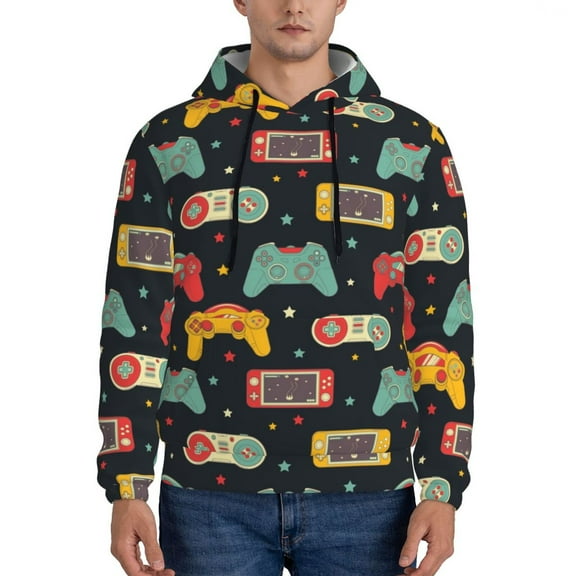 Xecao Retro Video Game Pattern Men's Adult Pullover Hoodie,Hooded Sweatshirt-Medium