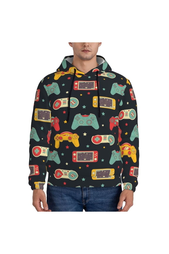 Retro Video Game Pattern Men's Adult Pullover Hoodie,Hooded Sweatshirt-Medium