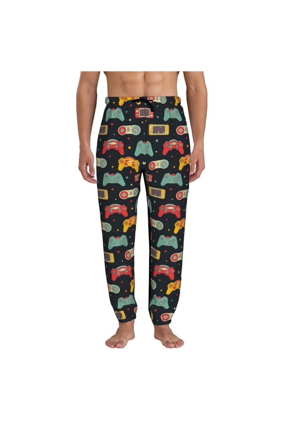 Retro Video Game Print Active Tech Joggers for Men, Mens Sweatpants Lounge Pants with Pockets-Large
