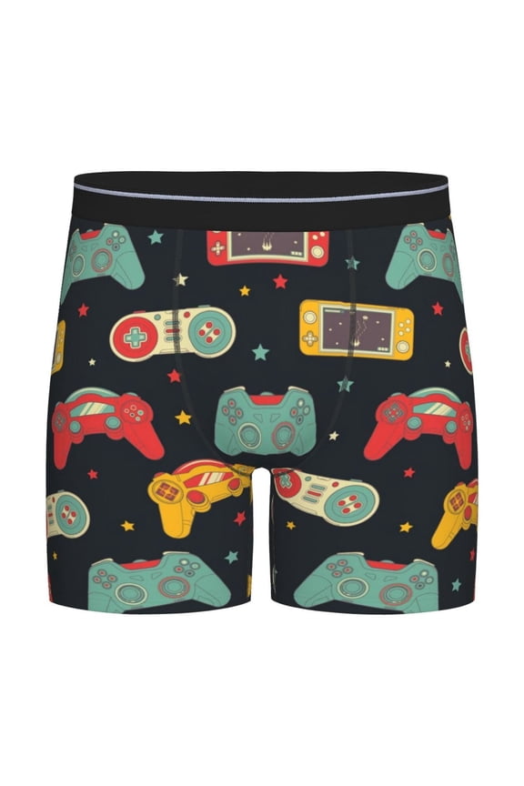 Retro Video Game Print Boxer Briefs for Men's Stretch Moisture-Wicking Underwear, Mid-Rise Classics breathable fabric