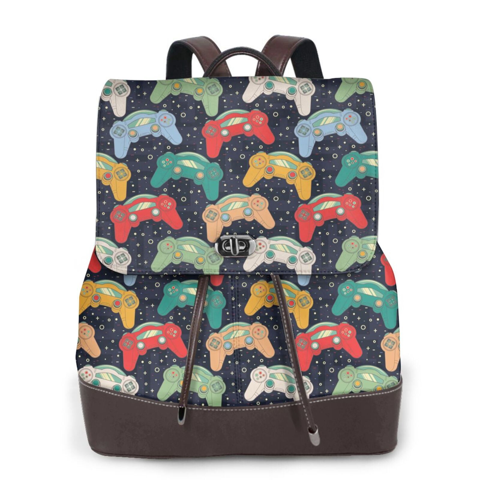 Xecao Retro Video Game Print Large Backpack Soft Leather for Women ...