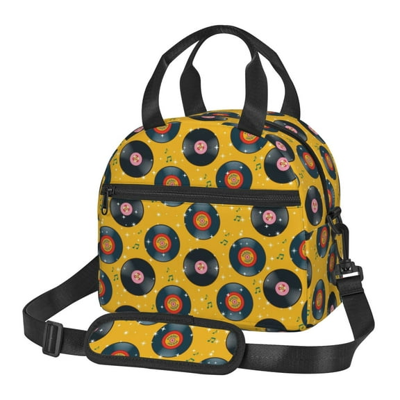Xecao Retro Vinyl Records Print Insulated Lunch Box, Lunch Cags Lunch Bag Featuring An Adjustable Shoulder Strap