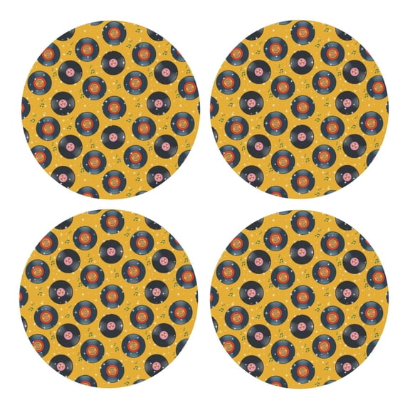 Xecao Retro Vinyl Records for MDF Cork Coaster 4 Pcs,Drink Coasters,Suit for House Warming Gifts New Home ,Coffee Table Decor-Round Shape