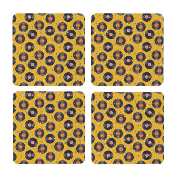 Xecao Retro Vinyl Records for MDF Cork Coaster 4 Pcs,Drink Coasters,Suit for House Warming Gifts New Home ,Coffee Table Decor-Square