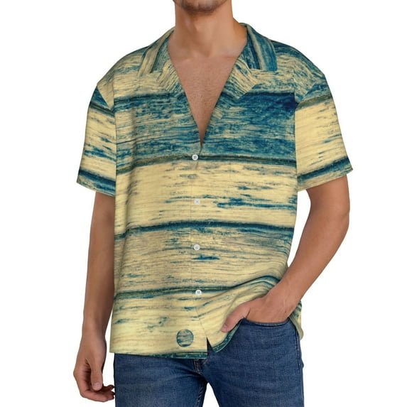 Xecao Retro Wooden Men's Casual Short-sleeved Shirt, a button-up collared shirt with a pocket-Medium