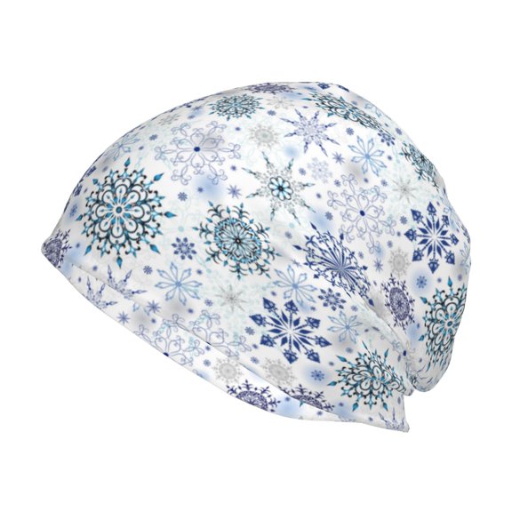 Xecao Retro ice blue snowflakes Print Knit Hat,Winter Beanie for Men Women, Beanie Soft Warm Ski Stocking Cuffed Cap