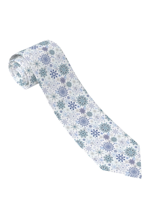 Retro ice blue snowflakes Print Tie For Men Necktie Woven Jacquard Neck Ties,Classic Men's Tie