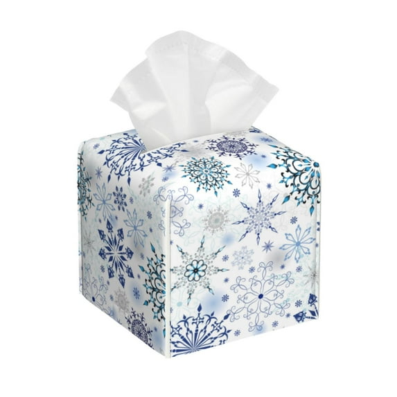 Xecao Retro ice blue snowflakes for Tissue Box Cover Holder Square - Leather Decorative Organizer for Tabletop, Bathroom, Car, Office