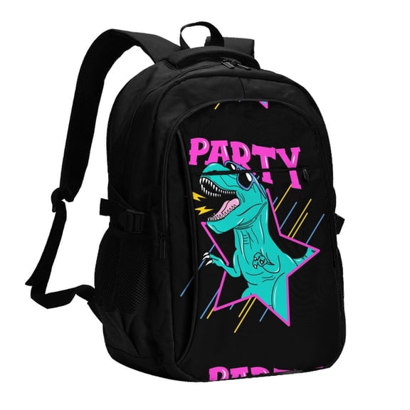 Xecao Rex Dinosaur With Sunglasses for Travel Laptop Backpack, USB-Charging-Enabled, Spacious Business Backpack for Men and Women,College School Computer Bag