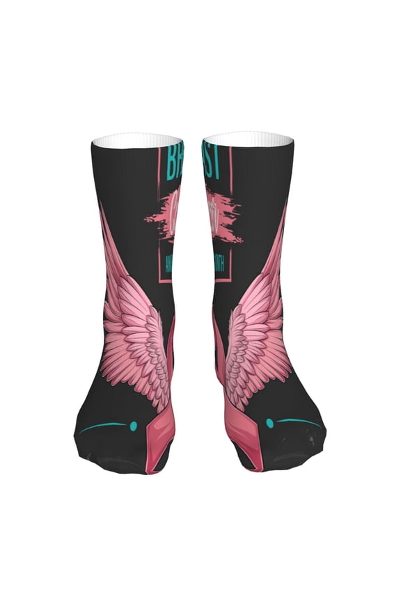 Ribbon With Angel Wings Print Fashion No Heel Casual Crew Socks Cushioned Breathable for Men Women - Moisture wicking,Not easy to fade Suitable for daily
