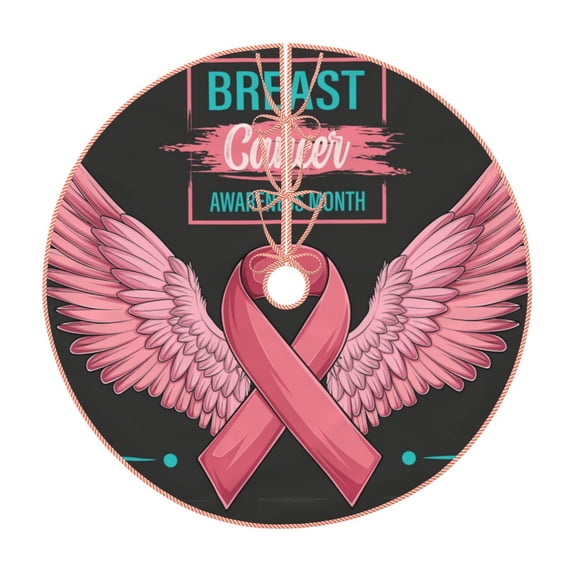 Xecao Ribbon With Angel Wings Pattern Christmas Tree Skirt Round Xmas Tree Mat Base Cover for Holiday Home Decorations-36"