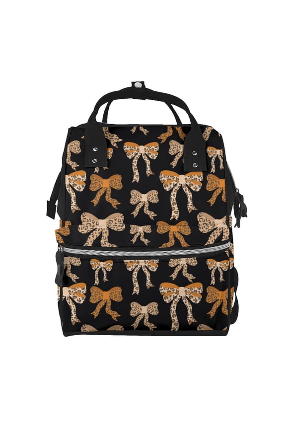 Ribbon bows with leopard Print Large Capacity Nappy Bag Is a Multi-Functional Waterproof Travel Backpack, Perfect as a Nursing Bag or Mummy Backpack for Women