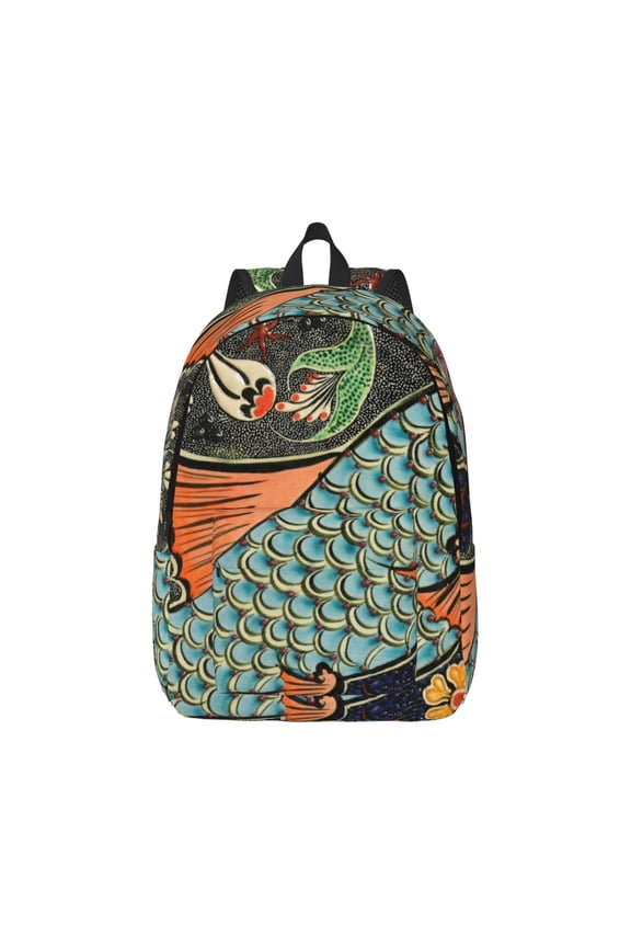 Rich Fish for Canvas College Laptop Backpack, Durable Rucksack Travel Notebook Bag School Backpack Book Bag for Men Women