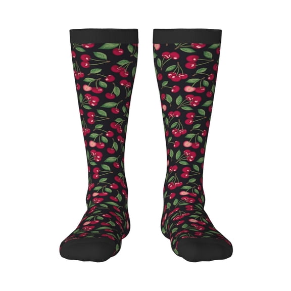 Xecao Ripe Red Cherry Print Compression Socks for Both Men And Women for Running, Travel, Flight, Nurse