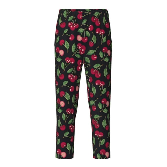Xecao Ripe Red Cherry Print Teenagers' Pajama Pants Long Sleep Pants Soft Elastic Waist Pajama Bottoms Elastic waist with 2 Pockets 5-16 Years-XS(5-6)