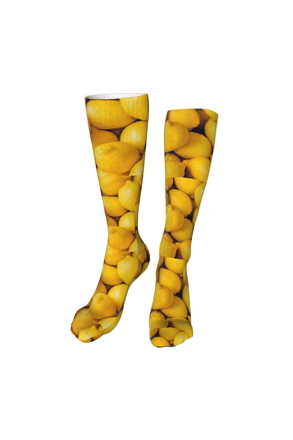Ripe Yellow Lemon Print Calf Socks Seamless Toe, Knee High Long Socks, Sports Socks Trouser Socks for Women and Men-One Size
