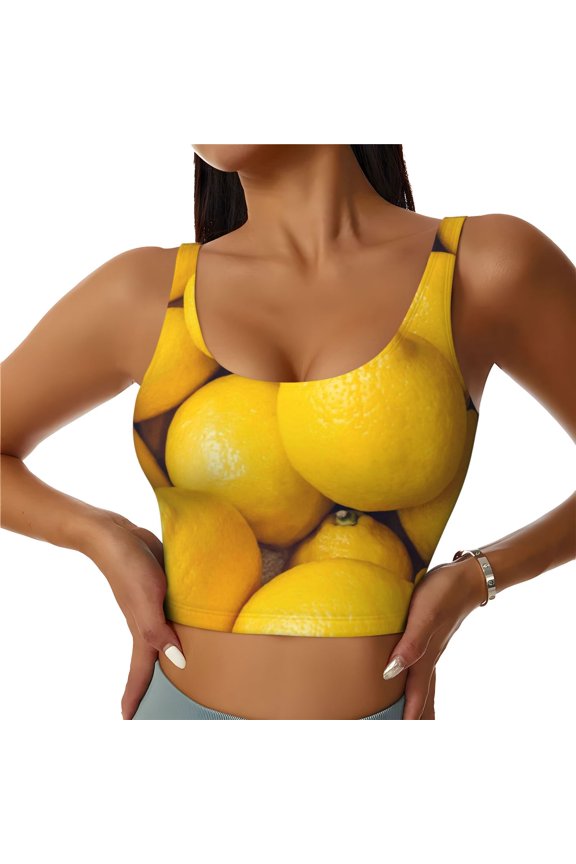 Ripe Yellow Lemon for Sports Bra with Removable Pads, Crop Tank Top Design, Women's Longline Sports Bra - Non-Wired - Small