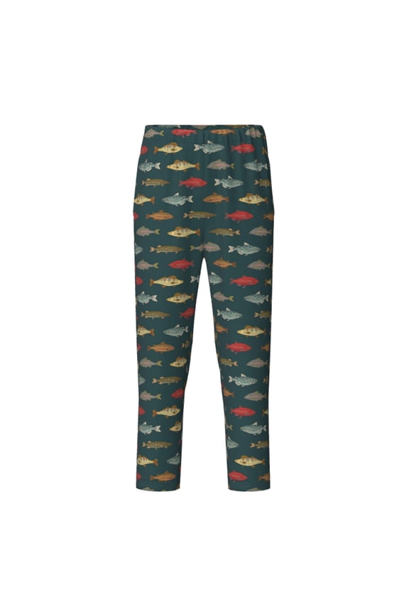 River Freshwater Fish Print Teenagers' Pajama Pants Long Sleep Pants Soft Elastic Waist Pajama Bottoms Elastic waist with 2 Pockets 5-16 Years-Large
