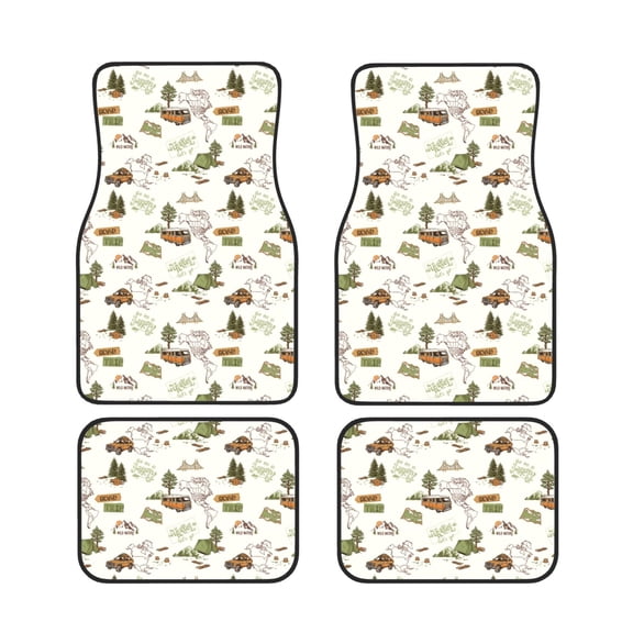 Xecao Road Trip Print Car Foot Mat Set of 4 Pieces Neoprene All-Weather Dust-Proof Stain-resistantCar Interior Decorative mats Non-Slip Mats