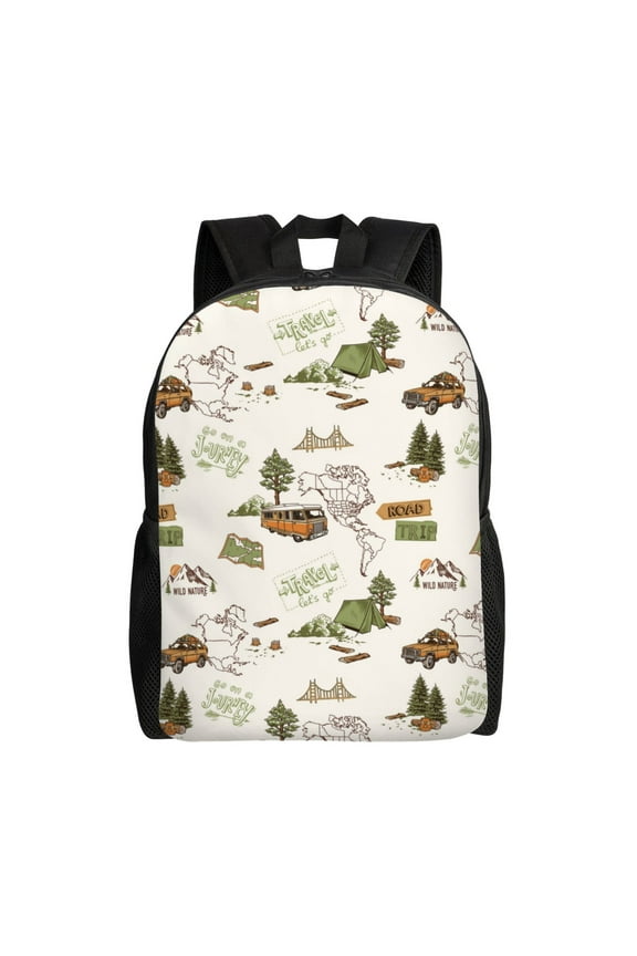 Road Trip Print School Backpack with Laptop Compartment Small Travel Laptop Backpack for Women Men Waterproof College Backpack Simple School Bag