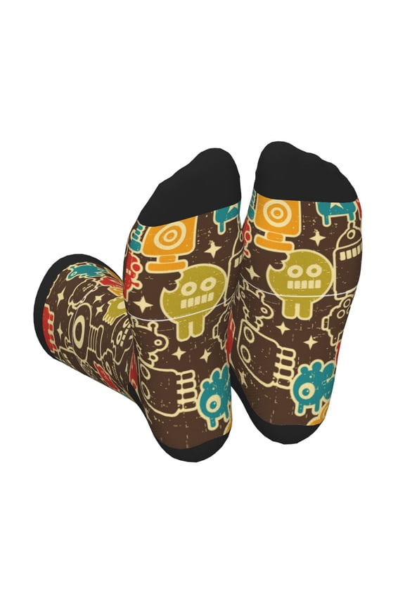 Robot and Monsters Print Crew Socks for Men and Women, Men's Soft Moisture-wicking Sock